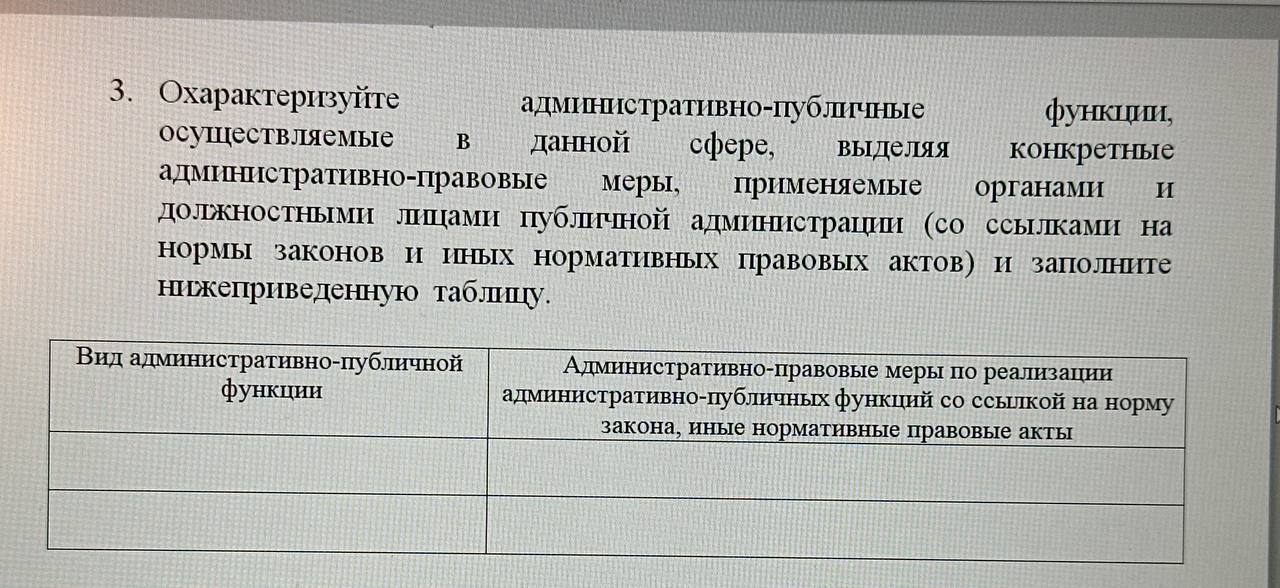 Помогите!!!Административно-публичные функции.Написать таблицу